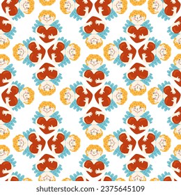 Amur baby with heart, love bow and arrow vector seamless pattern. Funny cupid, little angel Valentine's Day Romantic texture background