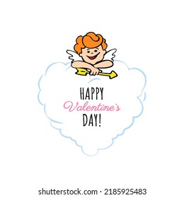 Amur or Cupid for love cloud heart and text happy valentines day