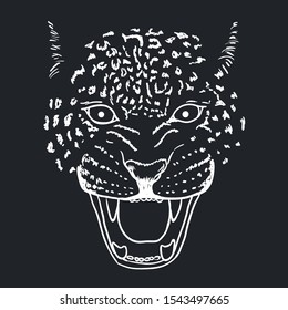 Amur Leopard Roar face or head. Hand drawn Leopard Head animal or predator isolated on white background. Vector illustration