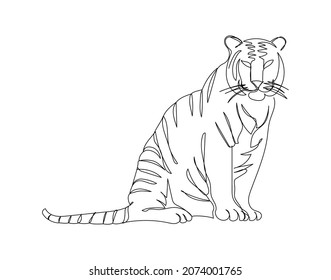 Amur tiger, Bengal, Indo-Chinese, Malay one line art. Continuous line drawing of new year, holidays, christmas, traditional, wild cat, predator, jungle, zodiac.