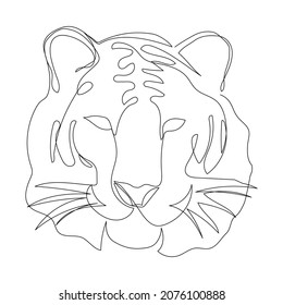 Amur tiger head, Bengal, Indo-Chinese, Malay one line art. Continuous line drawing of new year, holidays, christmas, traditional, wild cat, predator, jungle, zodiac.