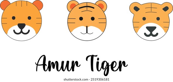 Logo del tigre de Amur Conjunto de 3 para la marca, la conservación de la vida silvestre y el Diseño gráfico - Símbolos de tigre feroces, elegantes y majestuosos. Arte de Ilustración vectorial