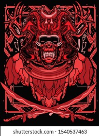 amurai gorilla robot with future technology elements with sacred geometry background for tshirt design