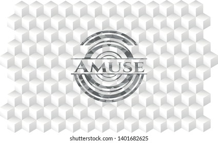Amuse grey emblem. Vintage with geometric cube white background