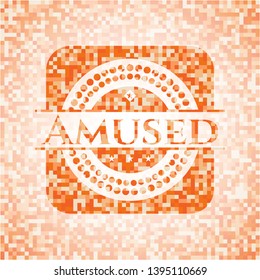 Amused abstract orange mosaic emblem with background