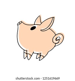 Amused cute and adorable vector pig character on white background