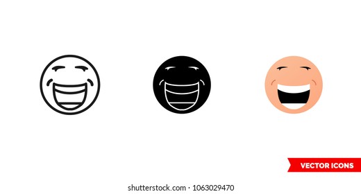 Amused emotion icon of 3 types: color, black and white, outline. Isolated vector sign symbol.