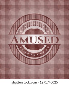 Amused red badge with geometric pattern background. Seamless.