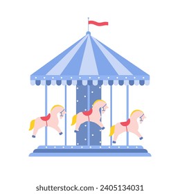 Amusement circus carousel. Carnival festival celebrating, entertainment park cartoon vector illustration