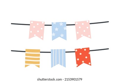 Amusement circus park decorative garland. Party lights and flags decoration vector illustration