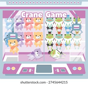 Amusement Crane Game Machine Vector with Plush Toys Inside