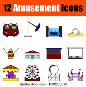 Amusement Icon Set. Flat Color Outline Design With Editable Stroke. Vector Illustration.