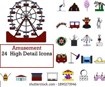 Amusement Icon Set. Flat Color Outline Design With Editable Stroke. Vector Illustration.