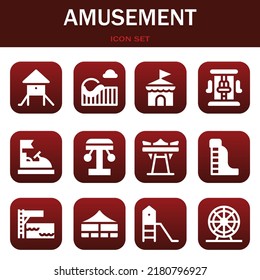 amusement icon set. Vector  illustrations related with Playground, Roller coaster and Circus