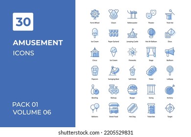 Amusement icons collection. Set vector line with elements for mobile concepts and web apps. Collection modern icons.