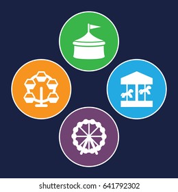 Amusement icons set. set of 4 amusement filled icons such as ferris wheel, carousel