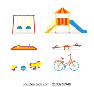 Amusement for  kids. Set of vector illustration with equipment for playground.