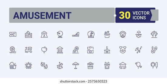 Amusement line icon. Icons ride, child, fun, train, cars and more. Set of line pictogram. Editable stroke. Vector illustration.