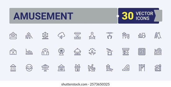 Amusement line icon. Icons ride, child, fun, train, cars and more. Set of line pictogram. Editable stroke. Vector illustration.