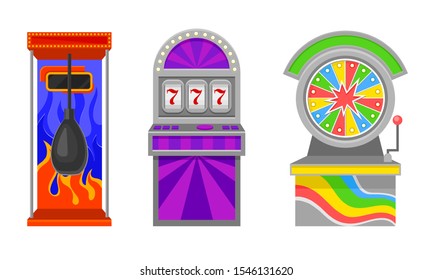 Amusement Machine Isolated on White Background Vector Set