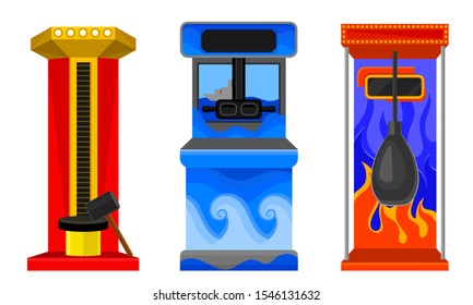 Amusement Machine Isolated on White Background Vector Set