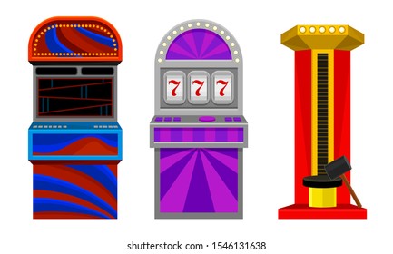 Amusement Machine Isolated on White Background Vector Set