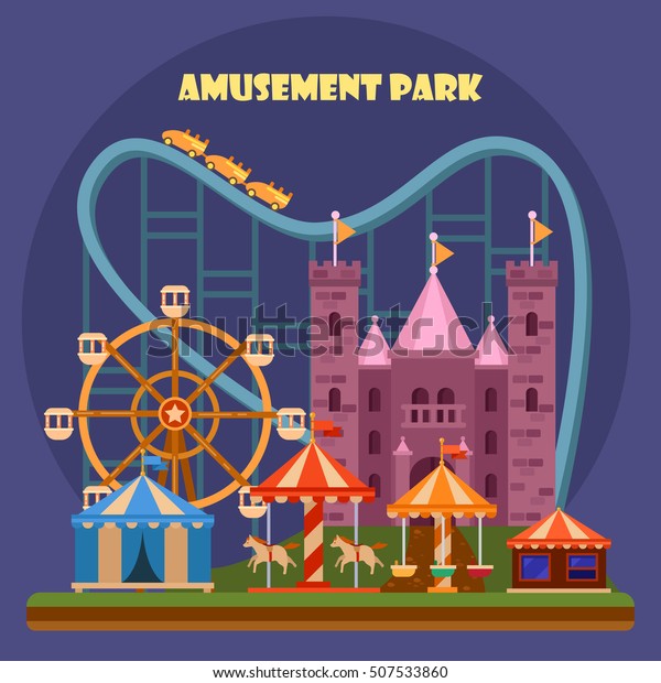 Amusement Park Attraction Rollercoaster Tent Circus Stock Vector ...