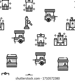 Amusement Park And Attraction Seamless Pattern Vector Thin Line. Illustrations
