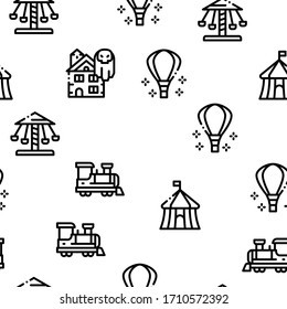 Parque De Atracciones Y Atracción Vector De Patrón Sin Maravillas Línea Delgada. Ilustraciones
