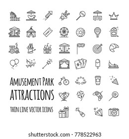 Amusement park, attraction vector icons set for your design