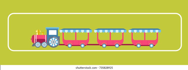 Amusement park attractions child train carousels vector flat design