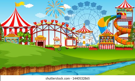 Amusement park background scene illustration