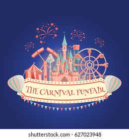 Amusement park banner .Carnival funfair  banner. Vector illustration.