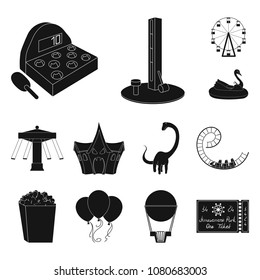 Amusement park black icons in set collection for design. Equipment and attractions vector symbol stock web illustration.