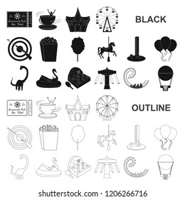 Amusement park black icons in set collection for design. Equipment and attractions vector symbol stock web illustration.
