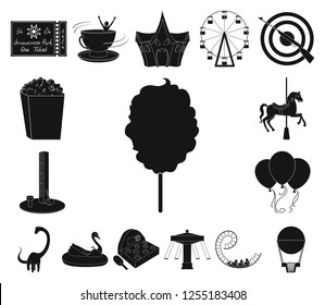 Amusement park black icons in set collection for design. Equipment and attractions vector symbol stock web illustration.