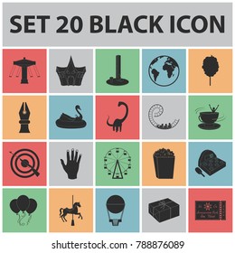 Amusement park black icons in set collection for design. Equipment and attractions vector symbol stock web illustration.
