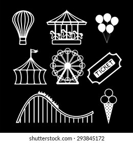 Amusement park black and white icons set