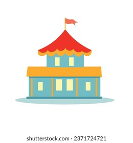 Amusement park building, night market carnival building, circus tent in flat design style vector illustration, childrens playground