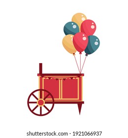 amusement park carnival booth with balloons flat design vector illustration