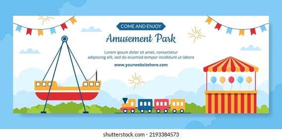 Amusement Park Carnival Cover Template Hand Drawn Cartoon Flat Illustration