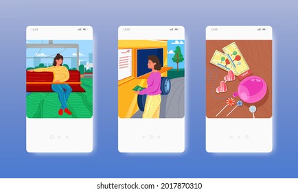 Amusement park. Carnival, funfair. Entrance tickets. Mobile app screens, vector website banner template, web site design