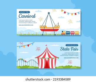 Amusement Park Carnival Horizontal Banner Template Hand Drawn Cartoon Flat Illustration