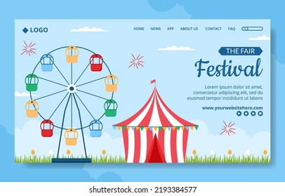 Amusement Park Carnival Social Media Landing Page Template Hand Drawn Cartoon Flat Illustration