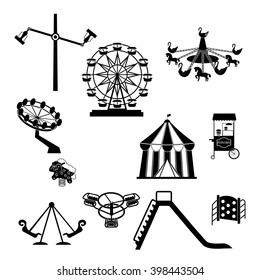 Amusement Park.  carnival summer attraction icons set isolated vector illustration