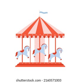 Amusement park carousel. Carnival festival fair circus and entertainment horses vector illustration