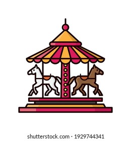 Amusement Park Carousel with horses vector illustration for Carousel Day on July isolated 25th. Fun fair and childrens entertainment symbol.
