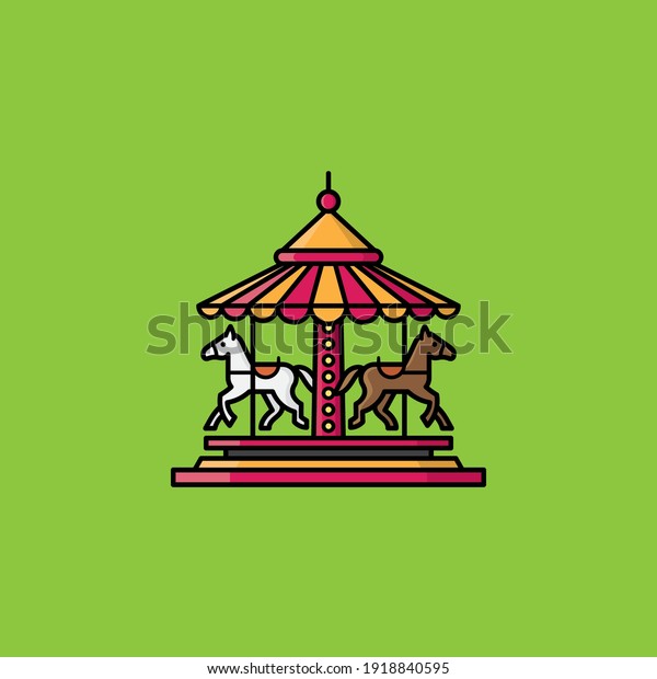 Amusement Park Carousel with horses vector\
illustration for Carousel Day on July 25th. Fun fair and childrens\
entertainment\
symbol.