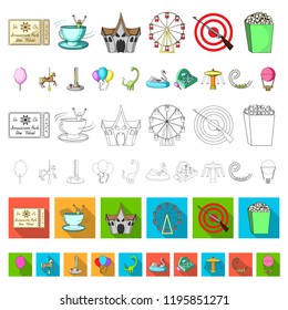 Amusement park cartoon icons in set collection for design. Equipment and attractions vector symbol stock web illustration.