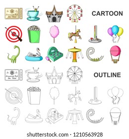 Amusement park cartoon icons in set collection for design. Equipment and attractions vector symbol stock web illustration.